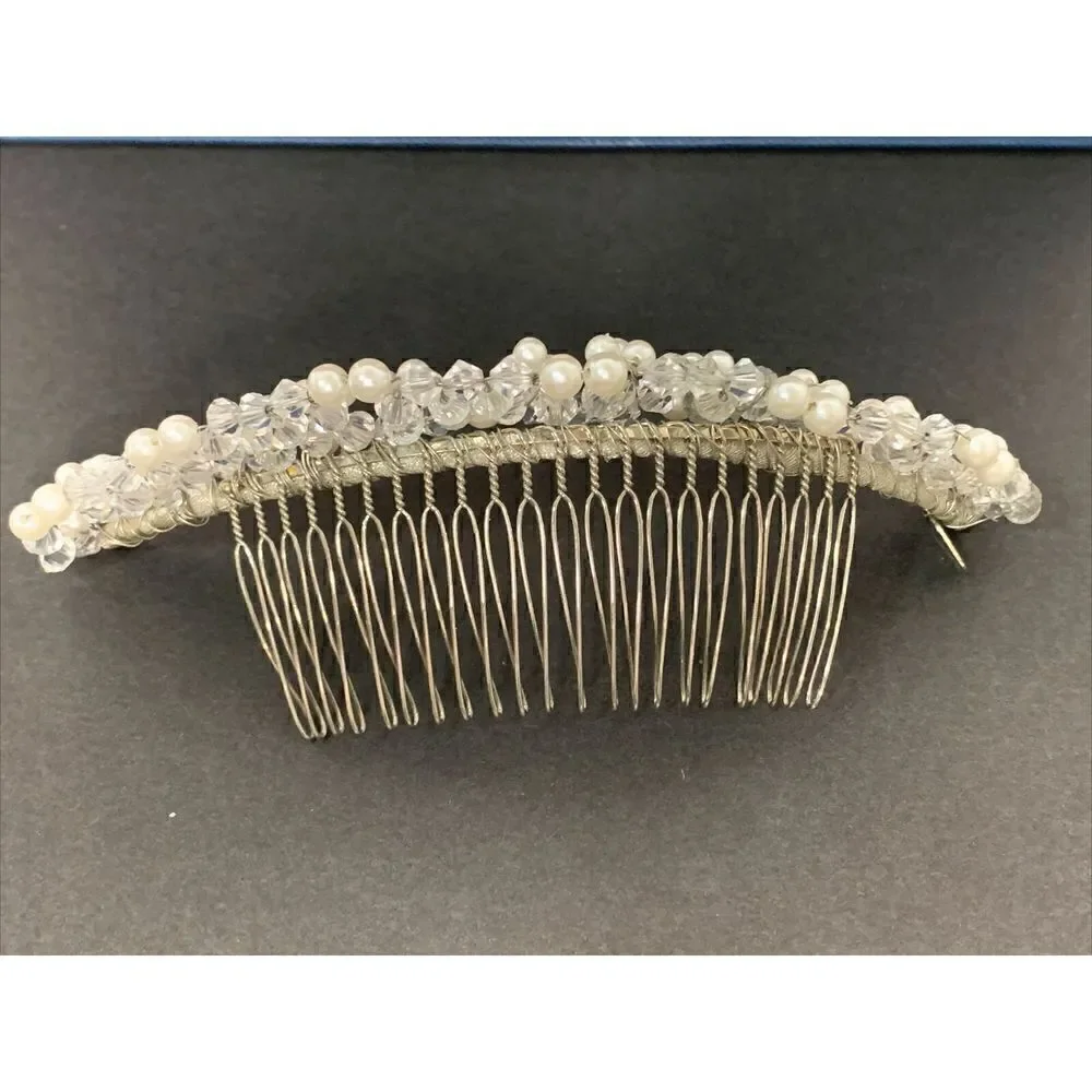 Vintage Fenaroli for Regalia Bridal Headpiece For Veil Faux Pearls Clear Beads